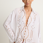 Juliet Dunn Shirt with Big Cutwork Embroidery - White