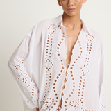 Juliet Dunn Shirt with Big Cutwork Embroidery - White