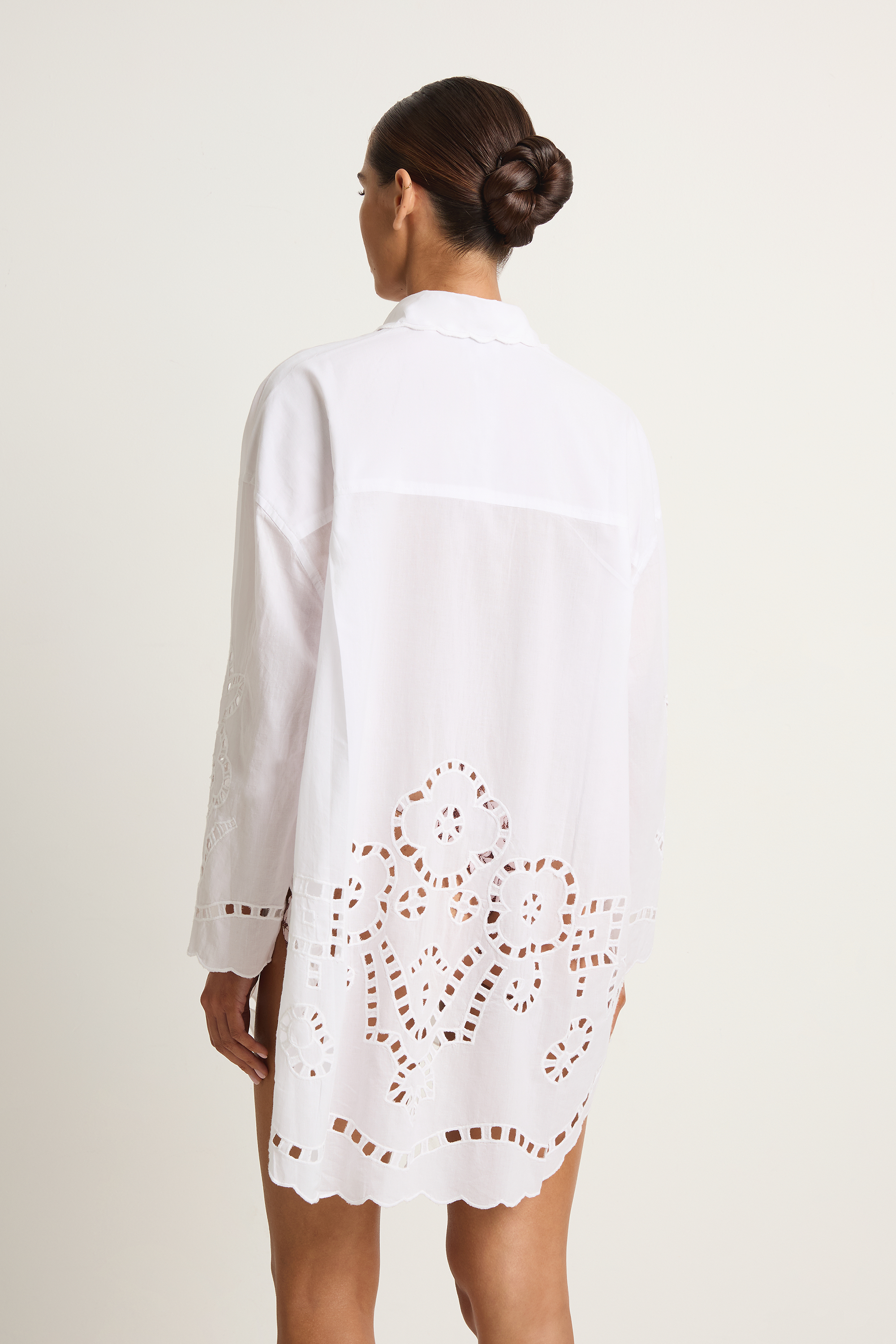 Juliet Dunn Shirt with Big Cutwork Embroidery - White