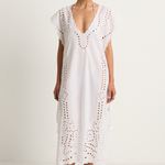 Juliet Dunn Narrow Poncho with Oversized Cutwork - white