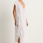 Juliet Dunn Narrow Poncho with Oversized Cutwork - white