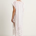 Juliet Dunn Narrow Poncho with Oversized Cutwork - white