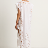 Juliet Dunn Narrow Poncho with Oversized Cutwork - white