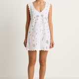 Juliet Dunn Poplin & Net Floral Cutwork Low Back Dress with Ric Rac - White