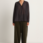 Pas De Calais Cotton Silk Lawn Stand Collar Blouse - Navy