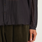Pas De Calais Cotton Silk Lawn Stand Collar Blouse - Navy