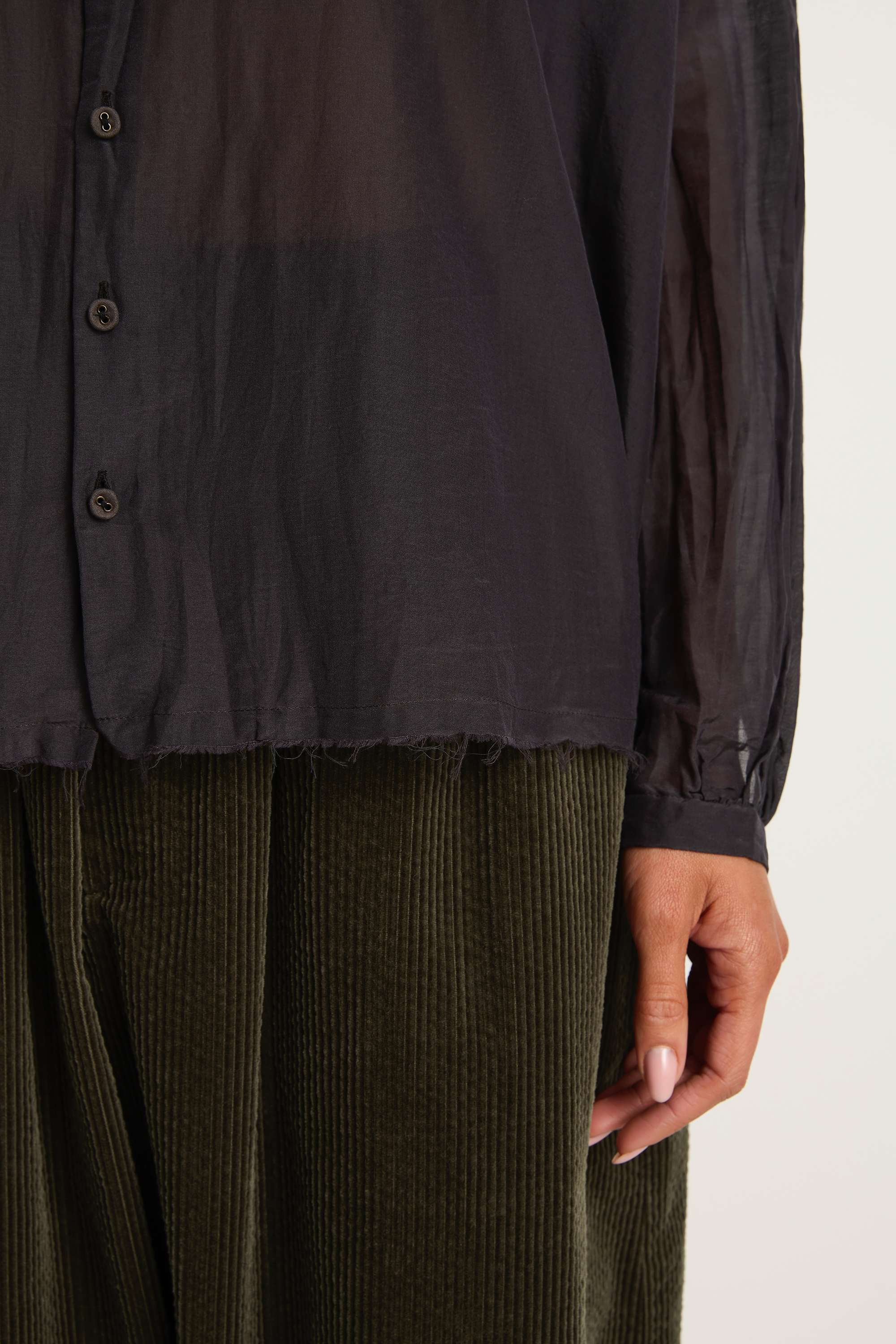 Pas De Calais Cotton Silk Lawn Stand Collar Blouse - Navy