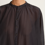 Pas De Calais Cotton Silk Lawn Stand Collar Blouse - Navy