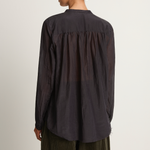 Pas De Calais Cotton Silk Lawn Stand Collar Blouse - Navy