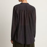Pas De Calais Cotton Silk Lawn Stand Collar Blouse - Navy