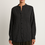 Pas De Calais Doby Stripe Shirring Brushed Blouse - Black