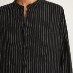 Pas De Calais Doby Stripe Shirring Brushed Blouse - Black