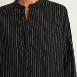 Pas De Calais Doby Stripe Shirring Brushed Blouse - Black