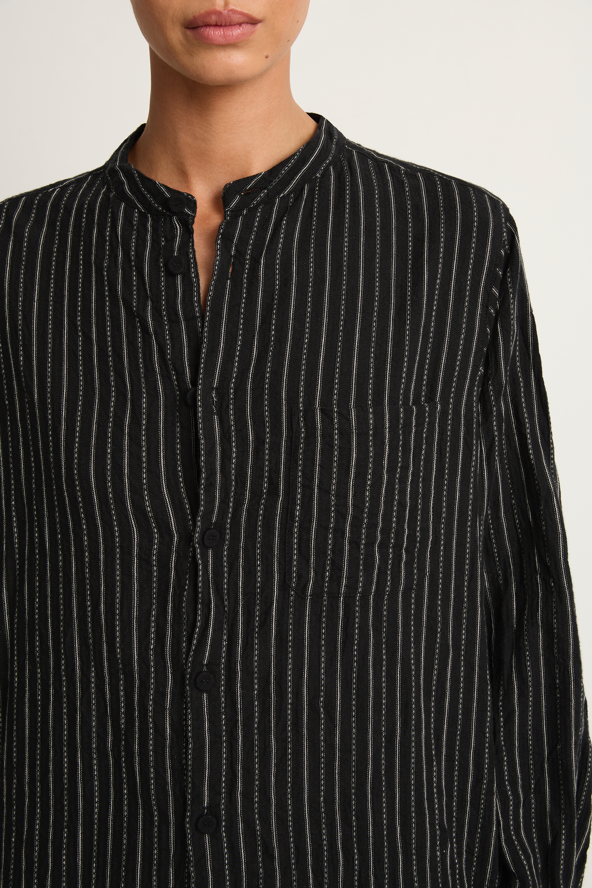 Pas De Calais Doby Stripe Shirring Brushed Blouse - Black