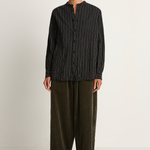 Pas De Calais Doby Stripe Shirring Brushed Blouse - Black