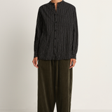 Pas De Calais Doby Stripe Shirring Brushed Blouse - Black