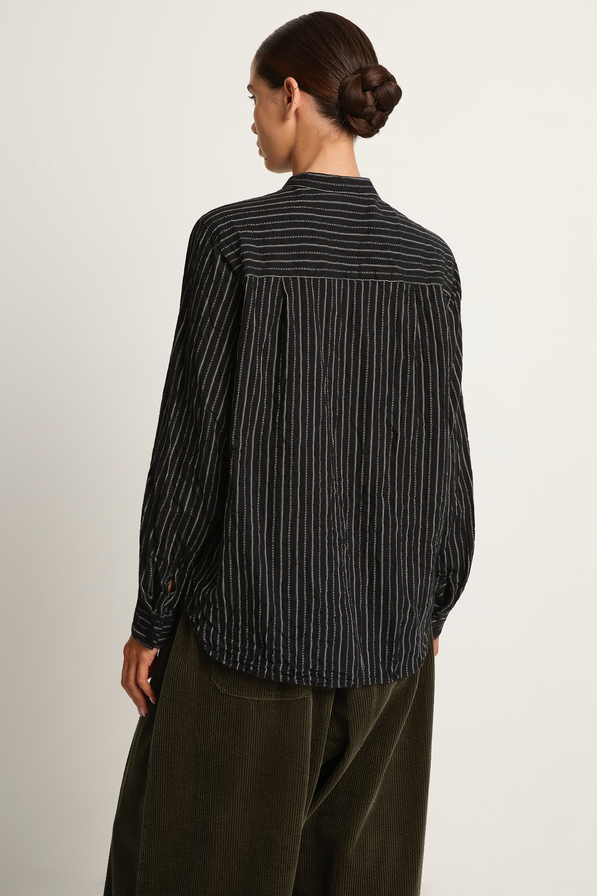 Pas De Calais Doby Stripe Shirring Brushed Blouse - Black