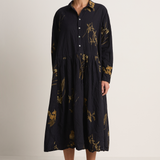 Pas De Calais Japonism Flower Print Dress - Navy