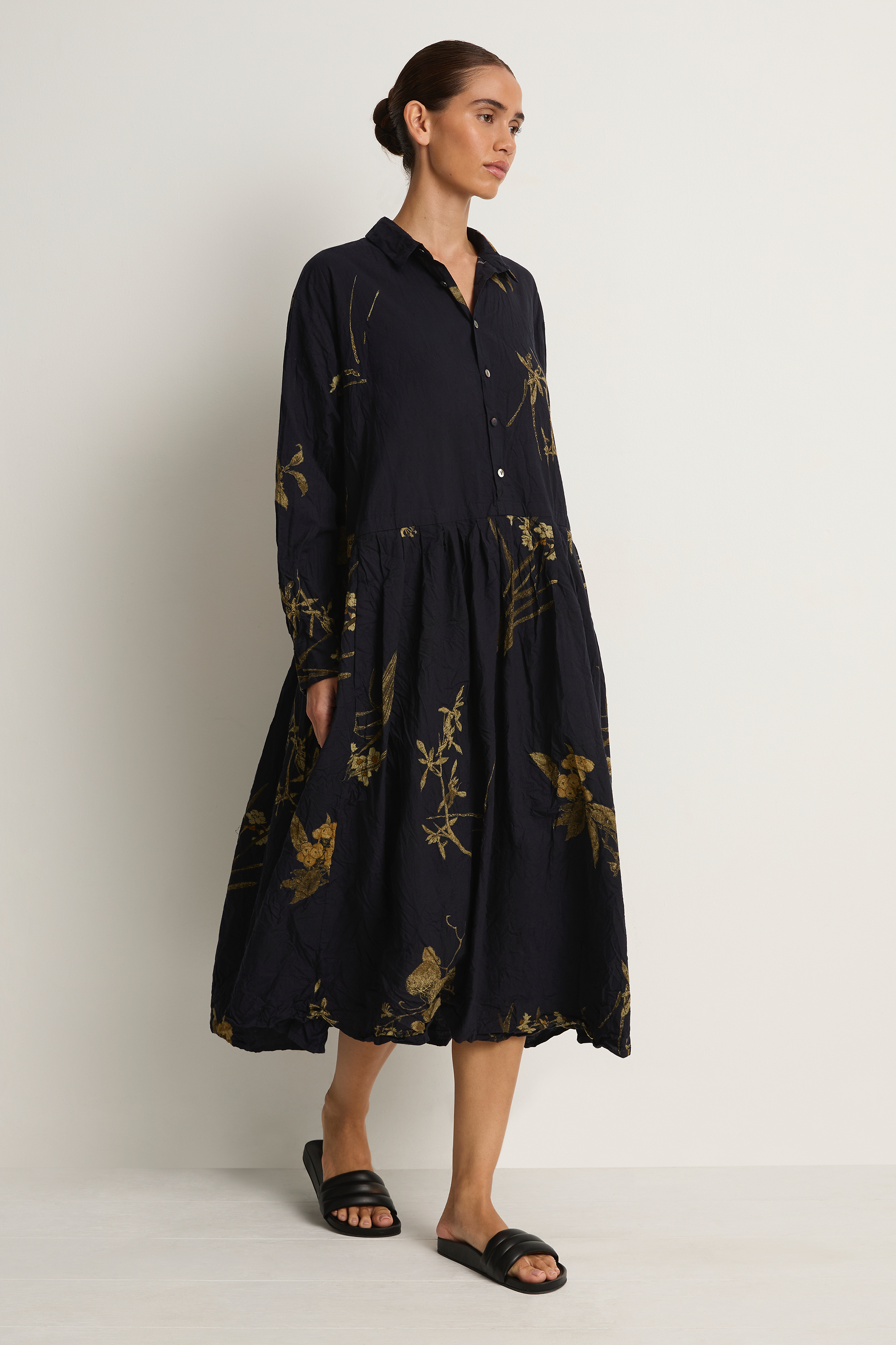 Pas De Calais Japonism Flower Print Dress - Navy