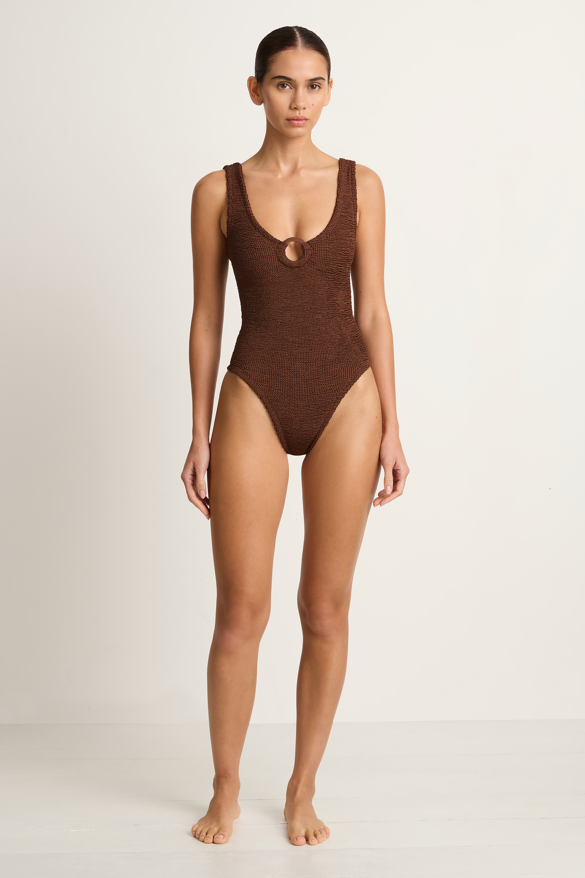 Hunza G Coverage Celine One Piece With Fabric Hoops - Metallic Chocolate