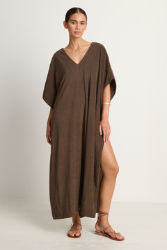 Simone Fan Long Open Kaftan Thin Shaved Terry - Chocolate