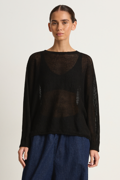 Pas De Calais Normandy Linen Crew Neck Pullover - Black