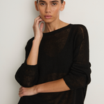 Pas De Calais Normandy Linen Crew Neck Pullover - Black