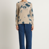 Suzusan Cashmere Seamless Long Pullover - Dark Blue / Sand