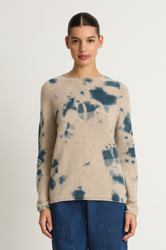 Suzusan Cashmere Seamless Long Pullover - Dark Blue / Sand
