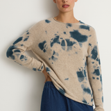 Suzusan Cashmere Seamless Long Pullover - Madara Shibori Dark Blue / Sand