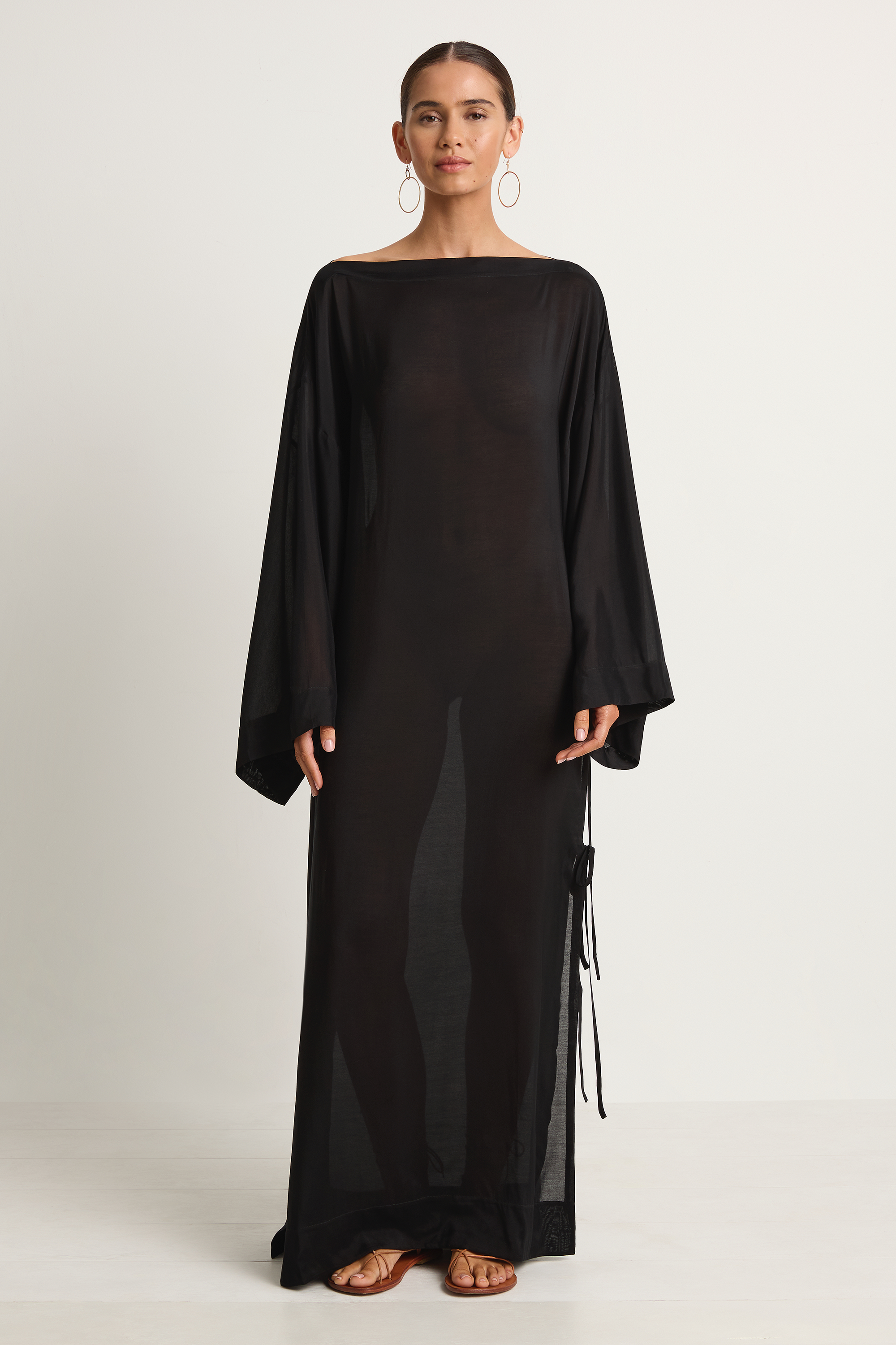 BONDI BORN Cremona Tie-Side Maxi Coverup - Black