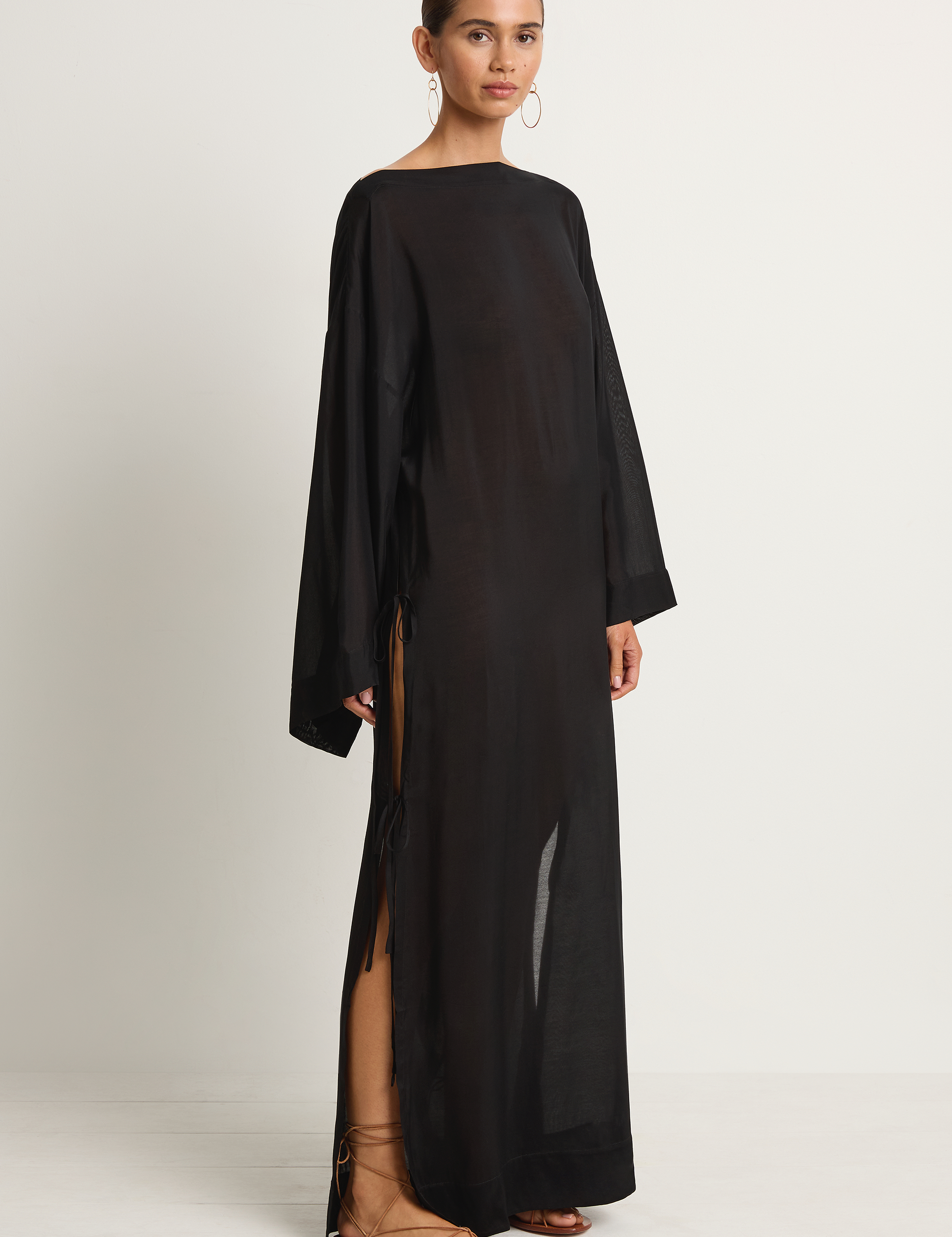 BONDI BORN Cremona Tie-Side Maxi Coverup - Black
