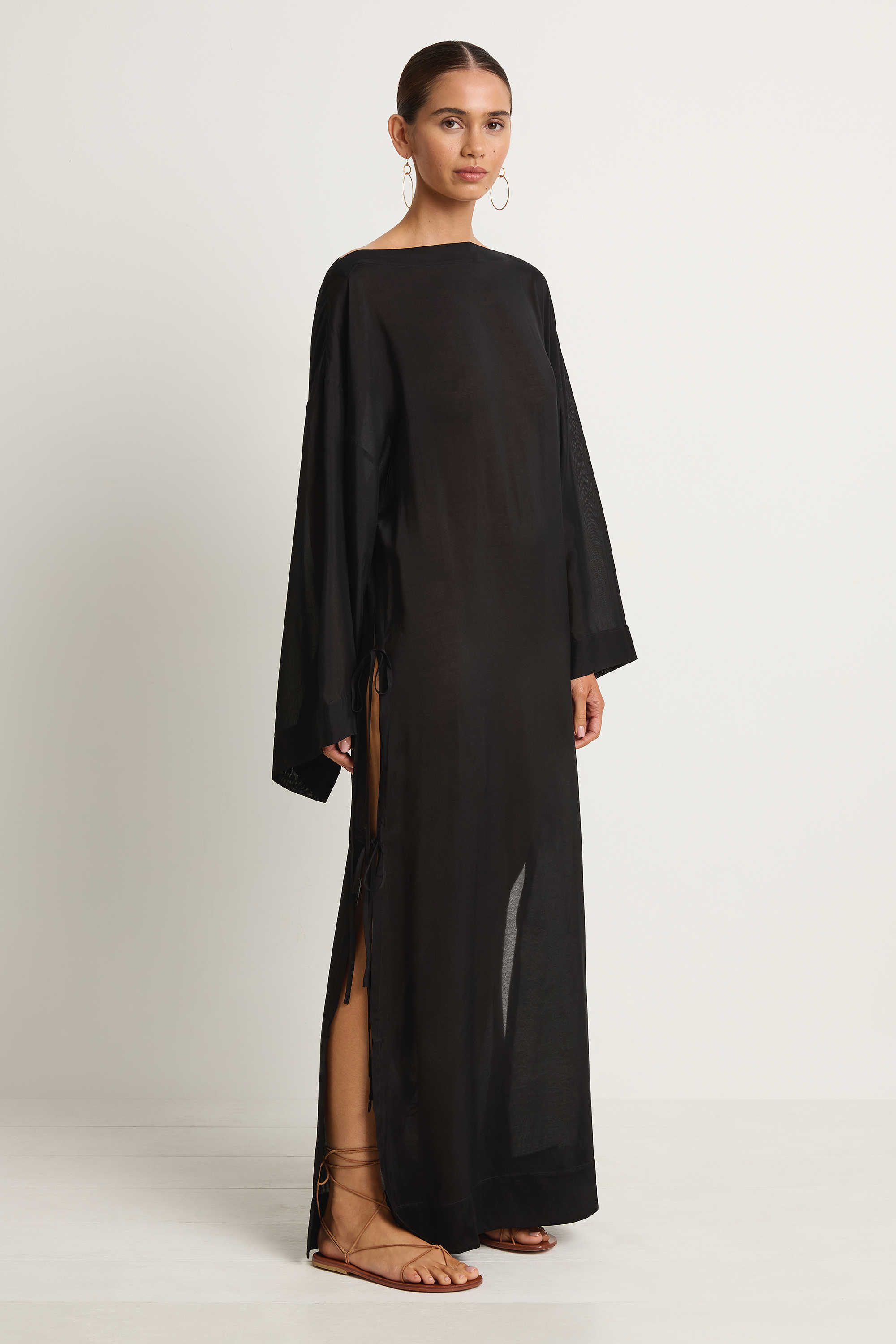 BONDI BORN Cremona Tie-Side Maxi Coverup - Black