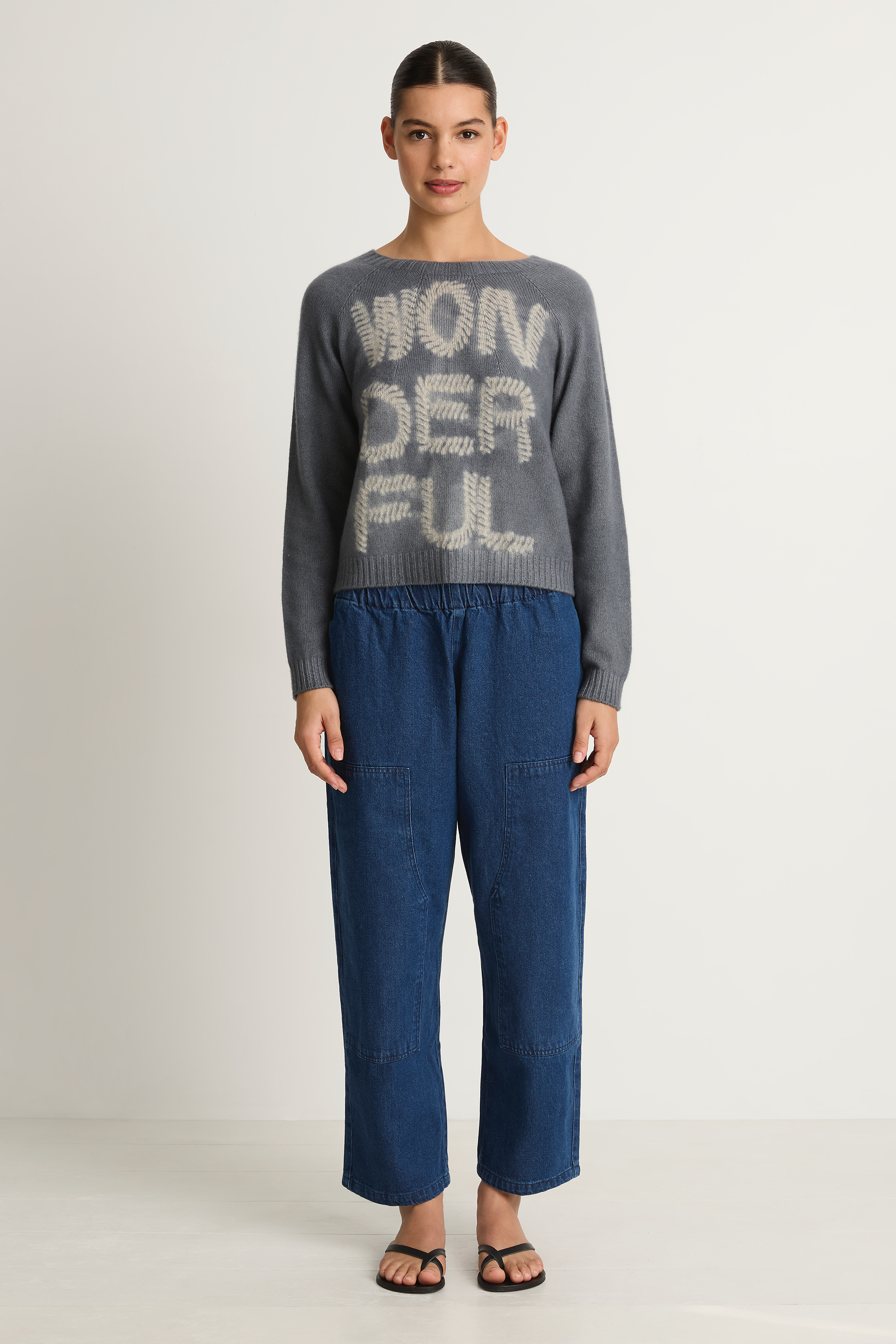 Suzusan Cashmere Seamless Short Pullover - Makinui Shibori "Wonderful Silver Grey / Light Grey