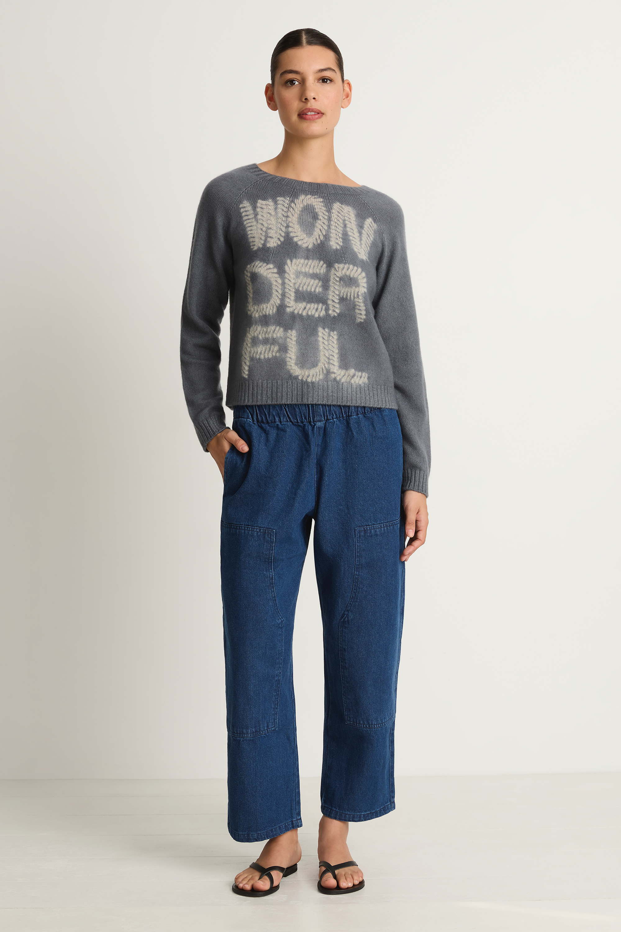 Suzusan Cashmere Seamless Short Pullover - Makinui Shibori "Wonderful Silver Grey / Light Grey