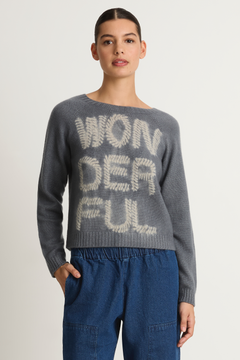 Suzusan Cashmere Seamless Short Pullover - Makinui Shibori "Wonderful Silver Grey / Light Grey