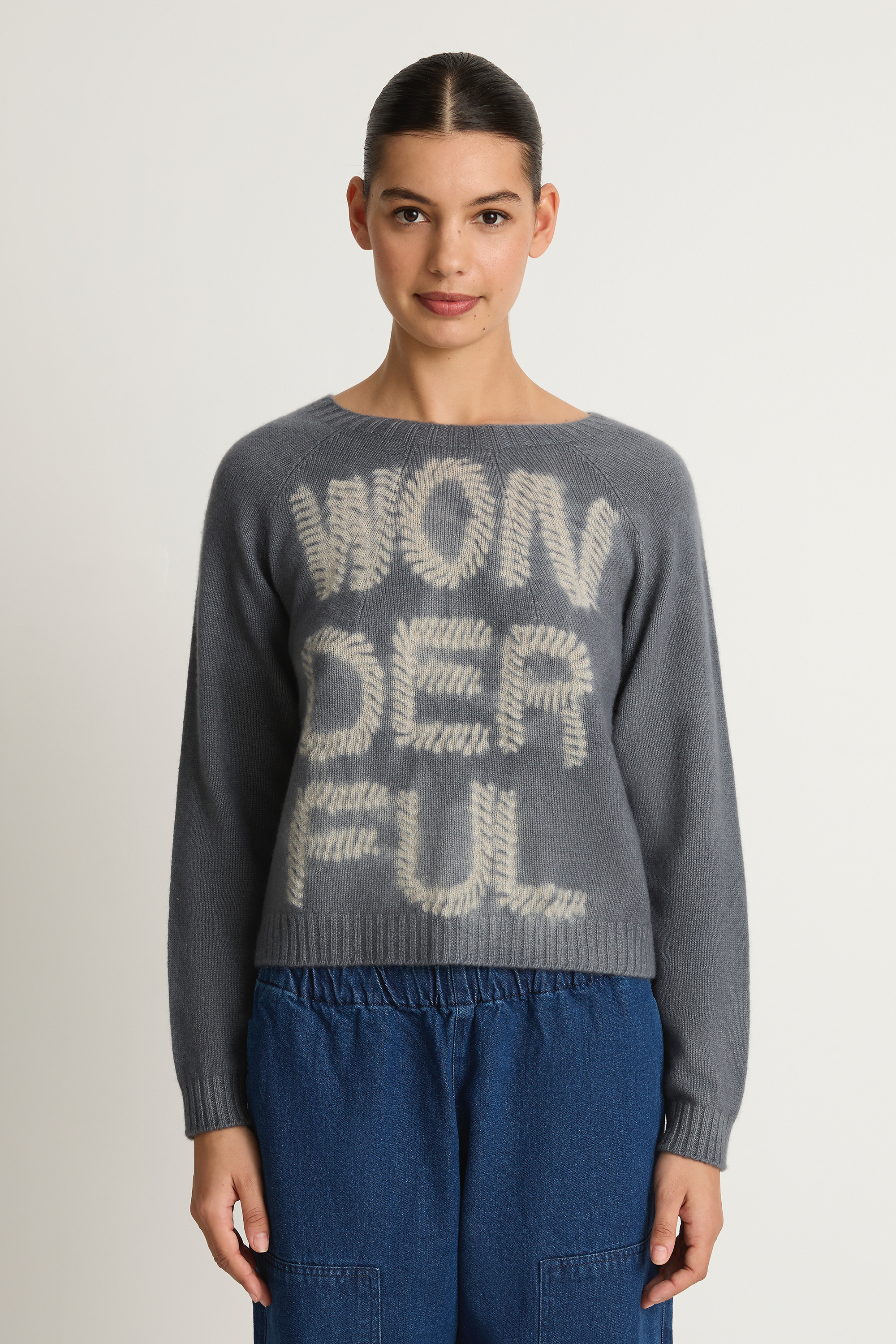 Suzusan Cashmere Seamless Short Pullover - Makinui Shibori "Wonderful Silver Grey / Light Grey