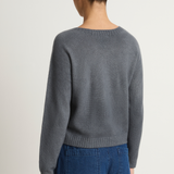 Suzusan Cashmere Seamless Short Pullover - Makinui Shibori "Wonderful Silver Grey / Light Grey