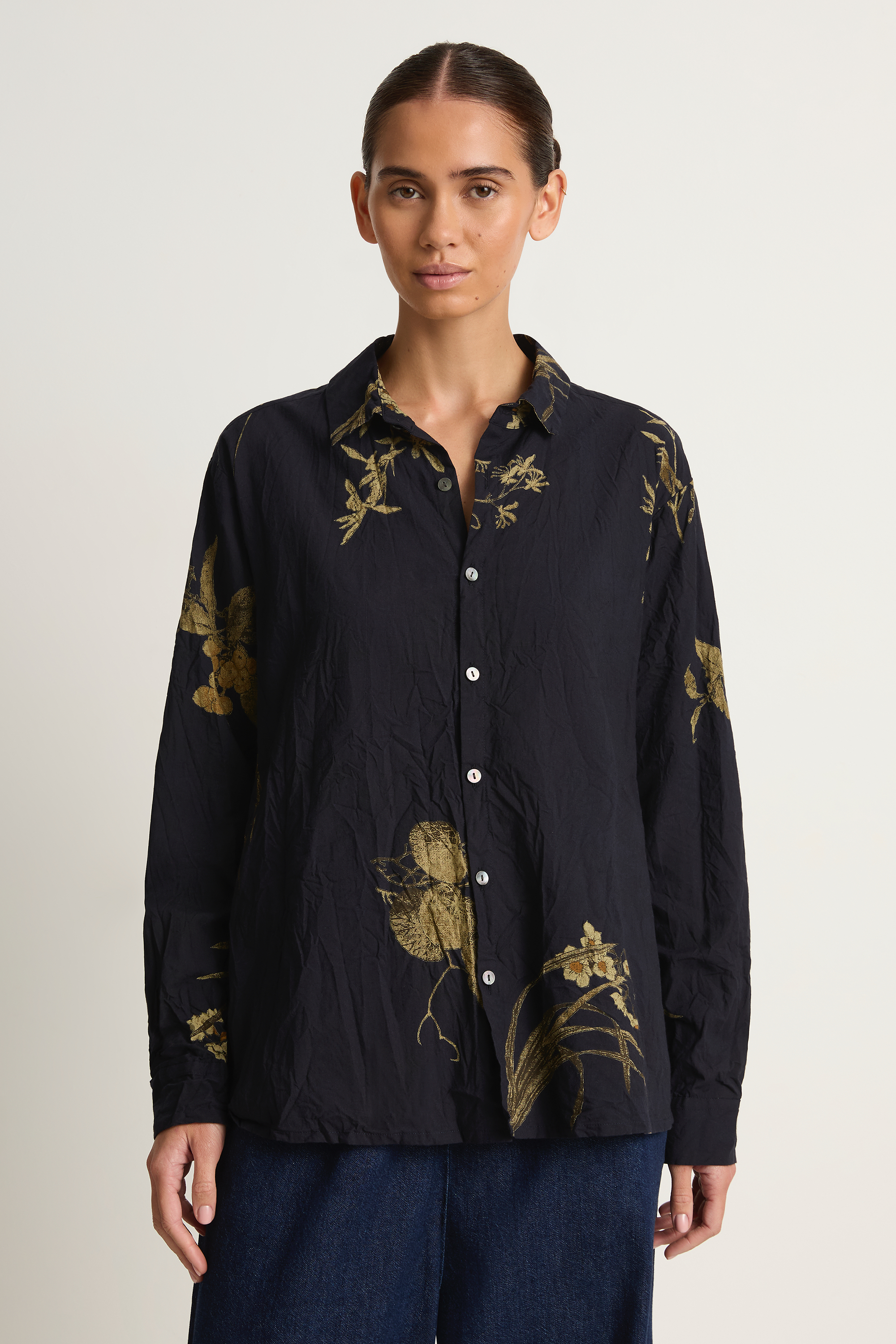Pas De Calais Japonism Flower Print Blouse - Navy