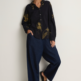 Pas De Calais Japonism Flower Print Blouse - Navy