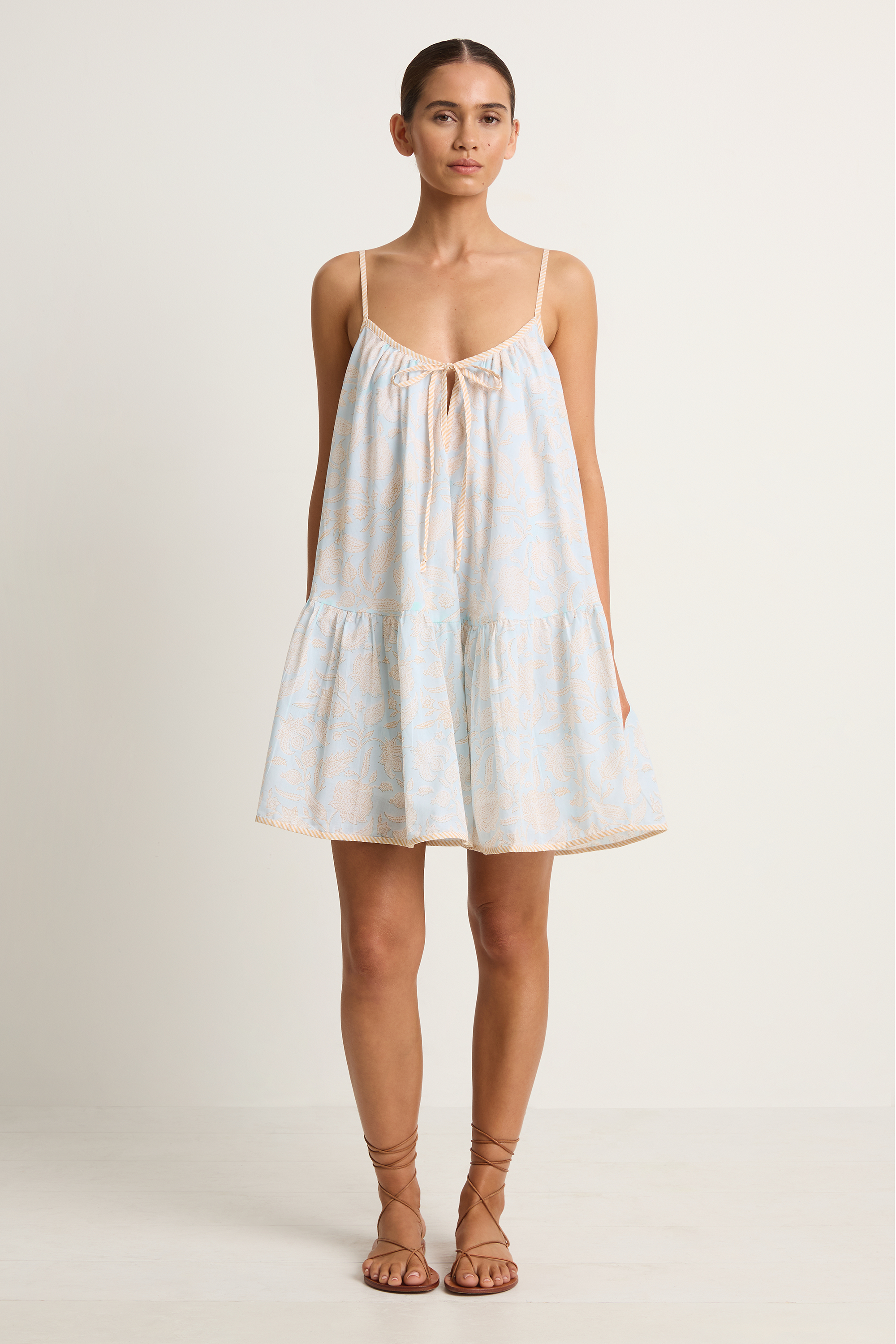 Juliet Dunn Pomegranate Print Loose Strappy Mini Dress - Ice Blue