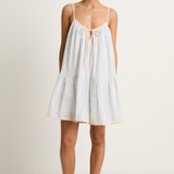 Juliet Dunn Pomegranate Print Loose Strappy Mini Dress - Ice Blue