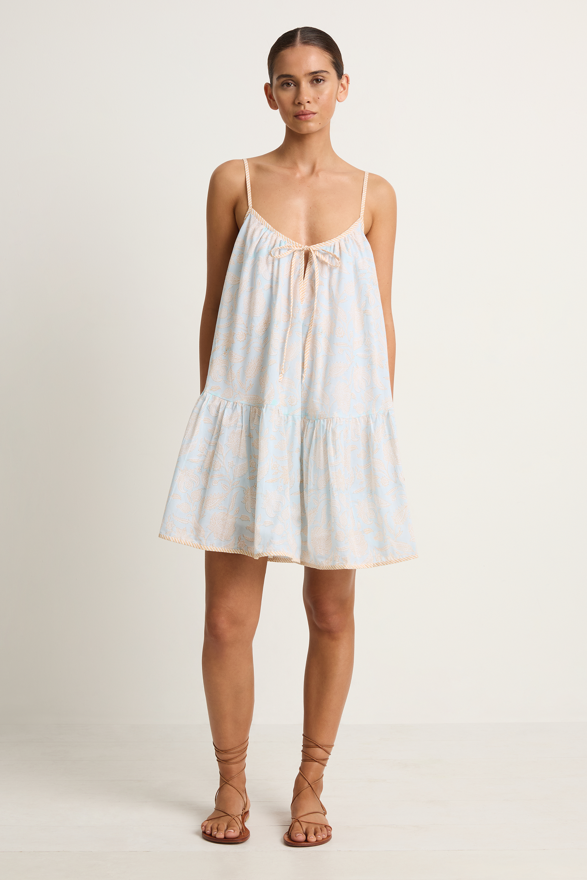 Juliet Dunn Pomegranate Print Loose Strappy Mini Dress