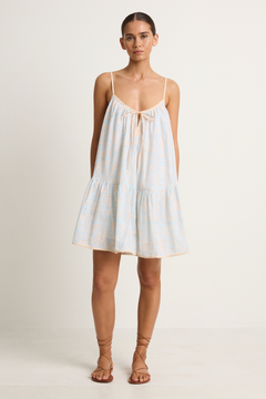Juliet Dunn Pomegranate Print Loose Strappy Mini Dress - Ice Blue