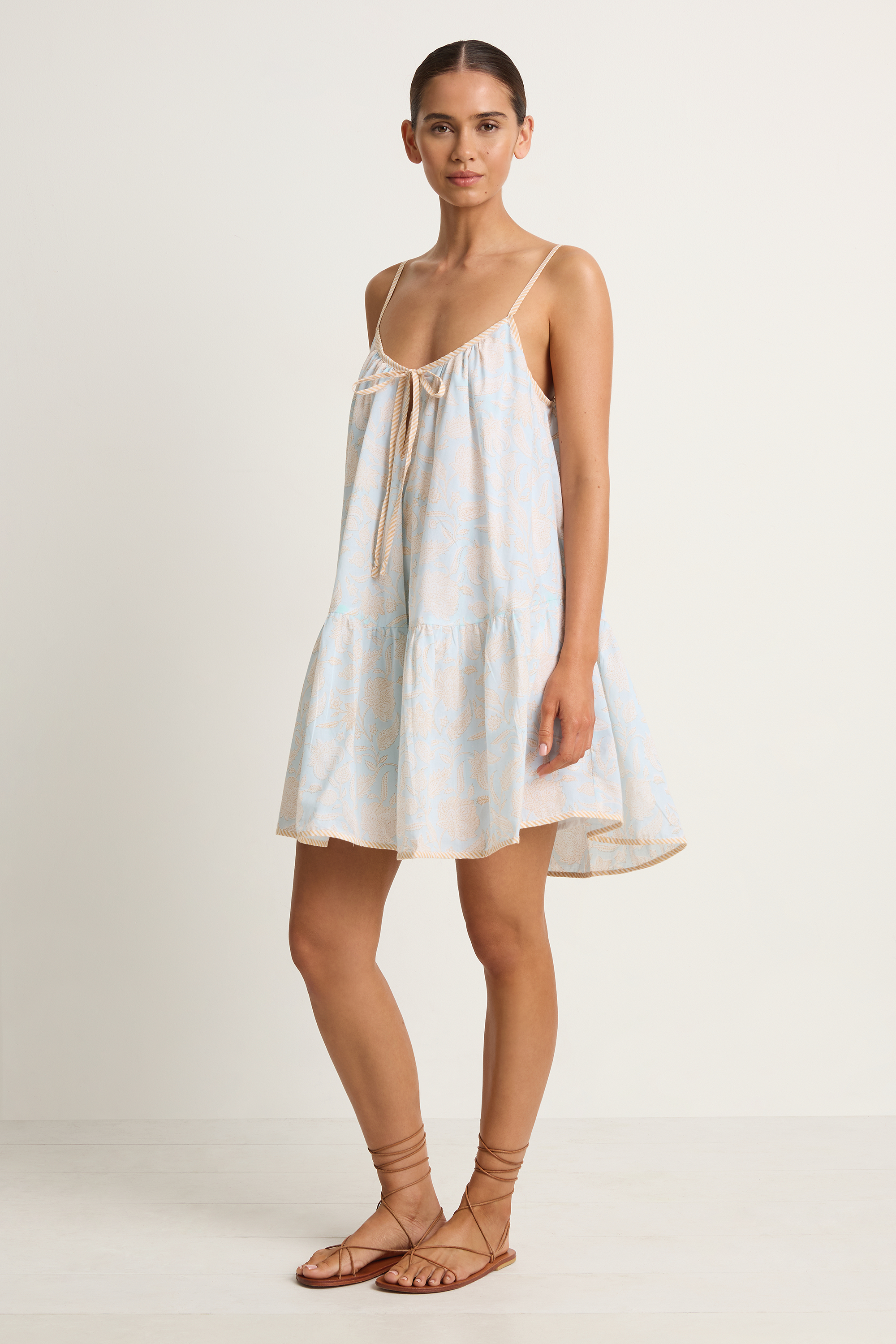 Juliet Dunn Pomegranate Print Loose Strappy Mini Dress - Ice Blue