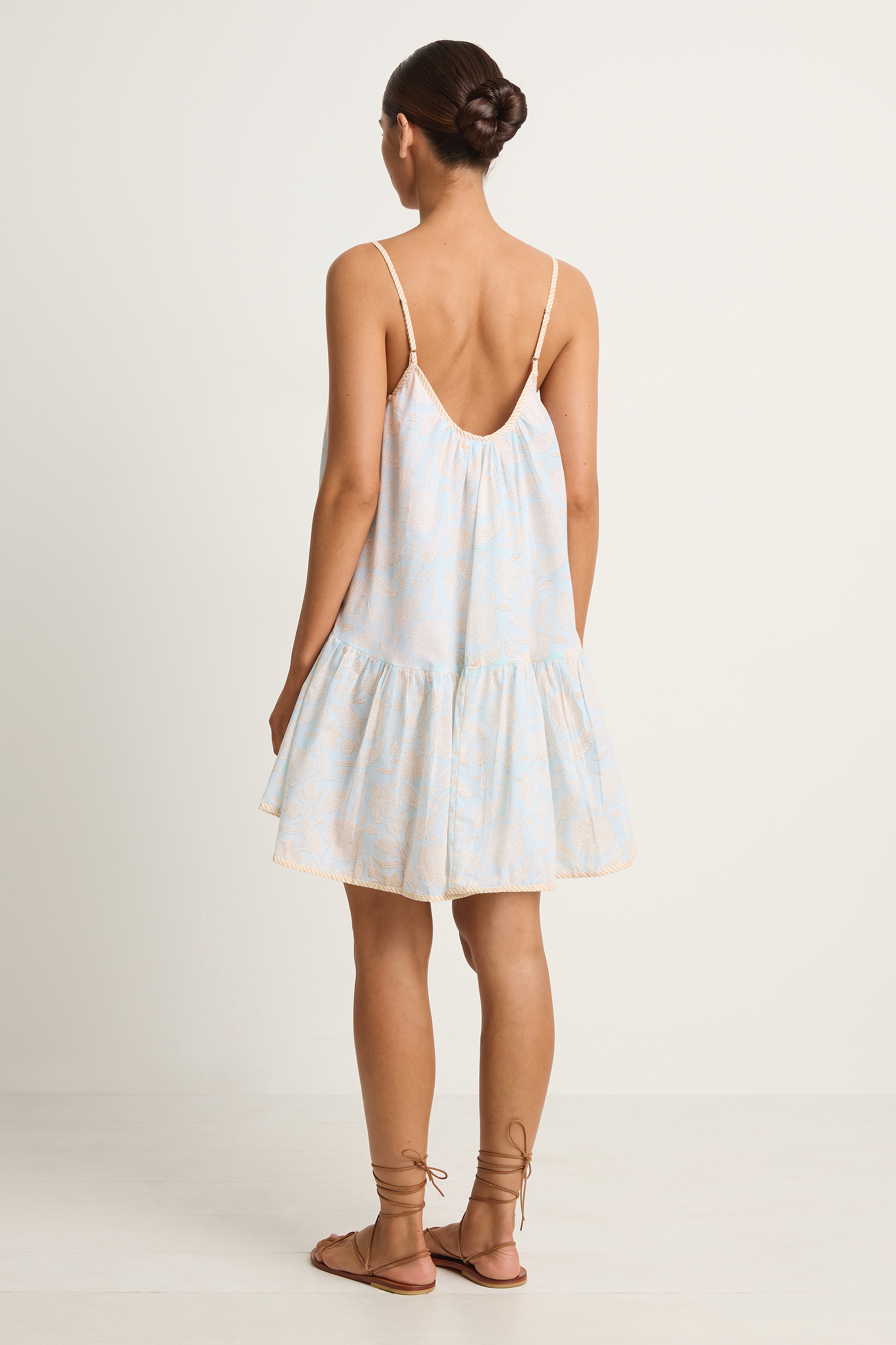Juliet Dunn Pomegranate Print Loose Strappy Mini Dress - Ice Blue