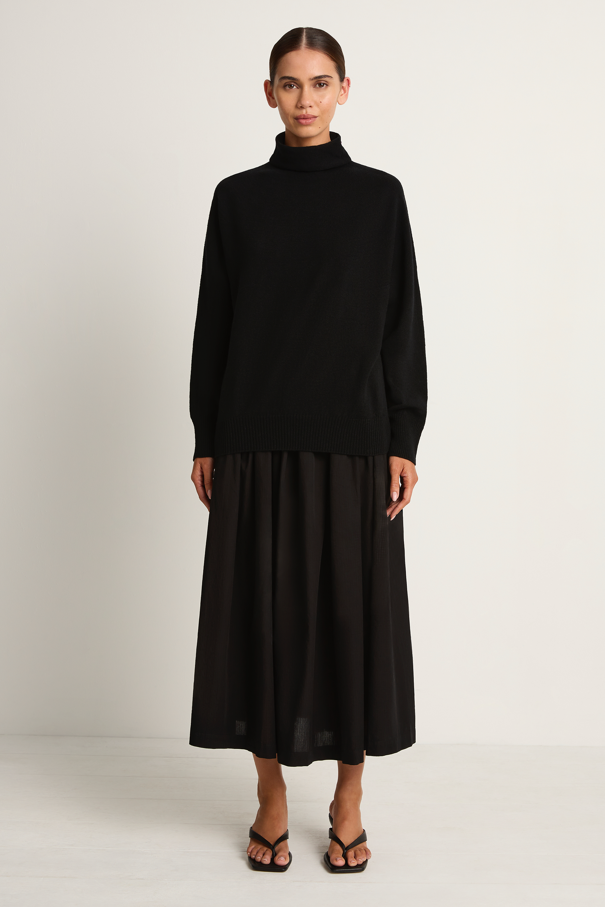 Pas De Calais Cotton Checkered Gathered Skirt - Black