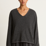 Elsa Esturgie Midi V-Neck Sweater - Grey