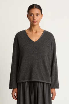 Elsa Esturgie Midi V-Neck Sweater - Grey