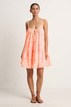 Juliet Dunn Pomegranate Print Loose Strappy Mini Dress - Neon Red
